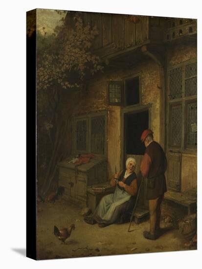 A Woman Gutting Herring in Front of Her House-Adriaen Van Ostade-Stretched Canvas