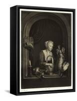 A Woman Hanging Up a Fowl-Gerrit or Gerard Dou-Framed Stretched Canvas