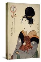 A Woman Holding a Dog in Her Arms, from 'Five Physiognomies of Beauty', C.1804-Kitagawa Utamaro-Stretched Canvas