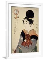 A Woman Holding a Dog in Her Arms, from 'Five Physiognomies of Beauty', C.1804-Kitagawa Utamaro-Framed Giclee Print