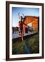 A Woman Holds A Mounted Deer Head While Walking A Static Line At Sunset In North Idaho-Ben Herndon-Framed Photographic Print