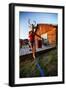 A Woman Holds A Mounted Deer Head While Walking A Static Line At Sunset In North Idaho-Ben Herndon-Framed Photographic Print