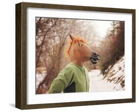 A Woman in a Horse Head Mask-graphicphoto-Framed Photographic Print