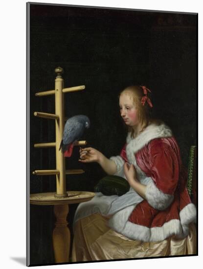 A Woman in a Red Jacket Feeding a Parrot, Ca 1663-Frans van Mieris the Elder-Mounted Giclee Print