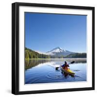 A Woman in a Sea Kayak Paddles on Trillium Lake, Oregon, USA-Gary Luhm-Framed Photographic Print