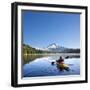 A Woman in a Sea Kayak Paddles on Trillium Lake, Oregon, USA-Gary Luhm-Framed Photographic Print