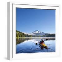 A Woman in a Sea Kayak Paddles on Trillium Lake, Oregon, USA-Gary Luhm-Framed Photographic Print