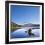 A Woman in a Sea Kayak Paddles on Trillium Lake, Oregon, USA-Gary Luhm-Framed Photographic Print