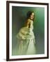 A Woman in a White Evening Dress, Standing by the Wall and Looking at the Viewer-Malgorzata Maj-Framed Photographic Print