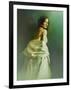 A Woman in a White Evening Dress, Standing by the Wall and Looking at the Viewer-Malgorzata Maj-Framed Photographic Print