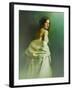 A Woman in a White Evening Dress, Standing by the Wall and Looking at the Viewer-Malgorzata Maj-Framed Photographic Print