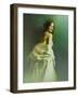 A Woman in a White Evening Dress, Standing by the Wall and Looking at the Viewer-Malgorzata Maj-Framed Photographic Print