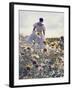 A Woman in a White Victorian Dress, Walking Among Camomile Flowers on a Meadow on a Sunny Day-Malgorzata Maj-Framed Photographic Print