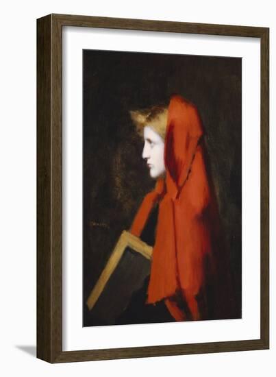 A Woman in Profile Holding a Book-Jean Jacques Henner-Framed Giclee Print