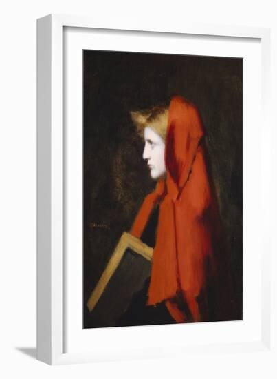A Woman in Profile Holding a Book-Jean Jacques Henner-Framed Giclee Print
