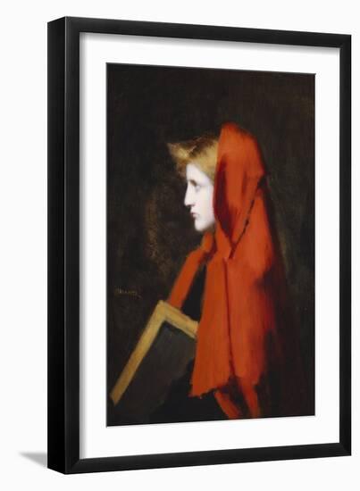 A Woman in Profile Holding a Book-Jean Jacques Henner-Framed Premium Giclee Print