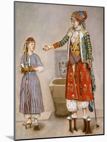 A Woman in Turkish Costume in a Hamam Instructing Her Servant-Jean-Etienne Liotard-Mounted Giclee Print