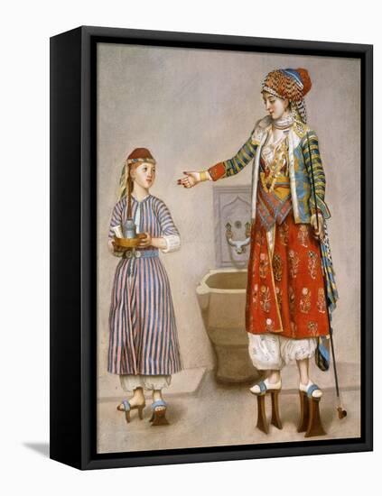 A Woman in Turkish Costume in a Hamam Instructing Her Servant-Jean-Etienne Liotard-Framed Stretched Canvas