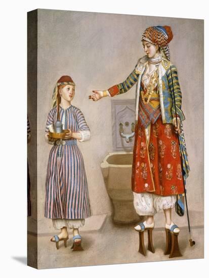 A Woman in Turkish Costume in a Hamam Instructing Her Servant-Jean-Etienne Liotard-Stretched Canvas