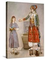 A Woman in Turkish Costume in a Hamam Instructing Her Servant-Jean-Etienne Liotard-Stretched Canvas