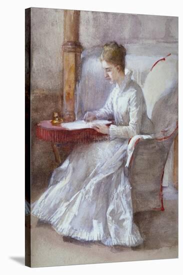 A Woman in White Writing at a Desk, C1864-1930-Anna Lea Merritt-Stretched Canvas
