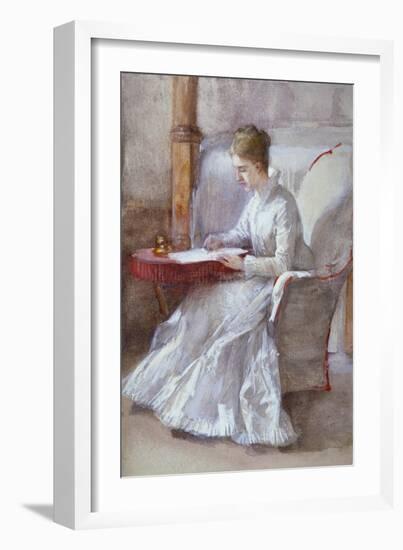 A Woman in White Writing at a Desk, C1864-1930-Anna Lea Merritt-Framed Giclee Print