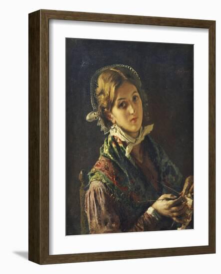 A Woman Knitting, 1872-Mose Bianchi-Framed Giclee Print