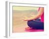 A Woman Meditating in a Yoga Pose on a Hill Top Rock Done with a Soft Retro Vintage Instagram-graphicphoto-Framed Photographic Print