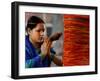 A Woman Offers Prayers to a Banyan Tree Covered by Sacred Thread-null-Framed Photographic Print