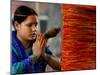 A Woman Offers Prayers to a Banyan Tree Covered by Sacred Thread-null-Mounted Photographic Print