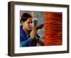 A Woman Offers Prayers to a Banyan Tree Covered by Sacred Thread-null-Framed Photographic Print