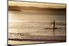 A Woman on a Stand-Up Paddleboard Heads Towards Main Beach, Noosa, at Sunset-William Gray-Mounted Photographic Print
