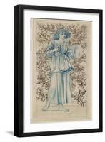 A Woman Playing Cymbals (Pen with Blue and Brown Ink and Watercolour on Discoloured Pale Buff Paper-William Morris-Framed Giclee Print