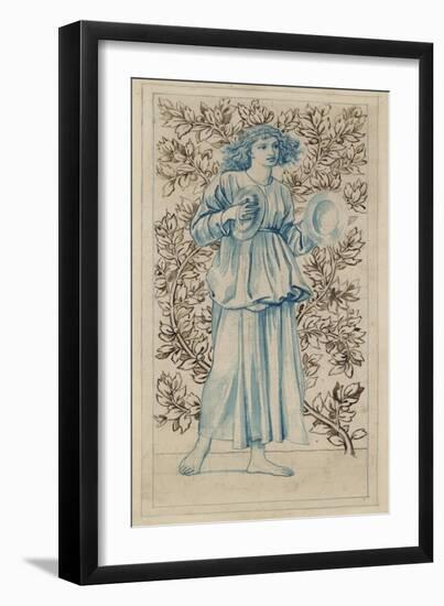 A Woman Playing Cymbals (Pen with Blue and Brown Ink and Watercolour on Discoloured Pale Buff Paper-William Morris-Framed Giclee Print