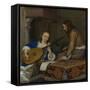 A Woman Playing the Theorbo-Lute and a Cavalier, c.1658-Gerard ter Borch or Terborch-Framed Stretched Canvas