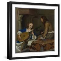 A Woman Playing the Theorbo-Lute and a Cavalier, c.1658-Gerard ter Borch or Terborch-Framed Giclee Print