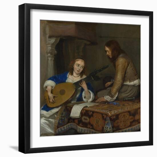 A Woman Playing the Theorbo-Lute and a Cavalier, c.1658-Gerard ter Borch or Terborch-Framed Giclee Print