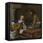 A Woman Playing the Theorbo-Lute and a Cavalier, c.1658-Gerard ter Borch or Terborch-Framed Stretched Canvas