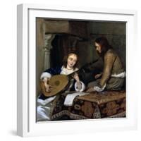 A Woman Playing the Theorbo-Lute and a Cavalier, C1658-Gerard Terborch II-Framed Giclee Print