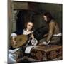 A Woman Playing the Theorbo-Lute and a Cavalier, C1658-Gerard Terborch II-Mounted Giclee Print