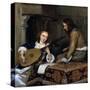 A Woman Playing the Theorbo-Lute and a Cavalier, C1658-Gerard Terborch II-Stretched Canvas