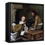 A Woman Playing the Theorbo-Lute and a Cavalier, C1658-Gerard Terborch II-Framed Stretched Canvas