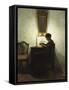 A Woman Reading by Candlelight in an Interior-Peter Ilsted-Framed Stretched Canvas