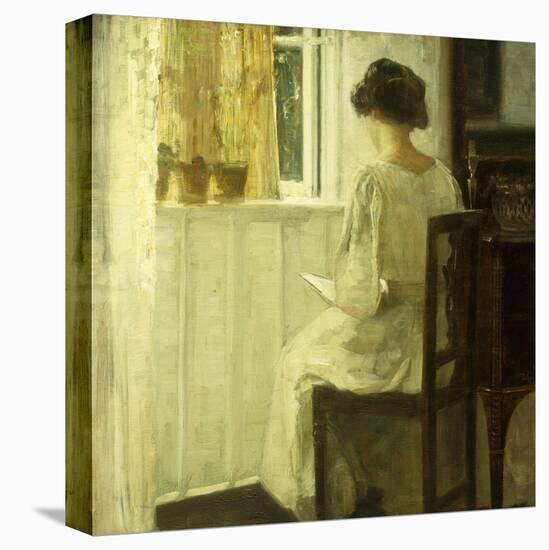 A Woman Reading in a Sunlit Interior-Carl Holsoe-Stretched Canvas