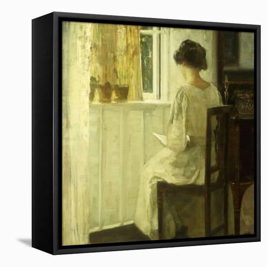 A Woman Reading in a Sunlit Interior-Carl Holsoe-Framed Stretched Canvas