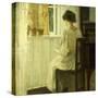 A Woman Reading in a Sunlit Interior-Carl Holsoe-Stretched Canvas