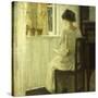 A Woman Reading in a Sunlit Interior-Carl Holsoe-Stretched Canvas