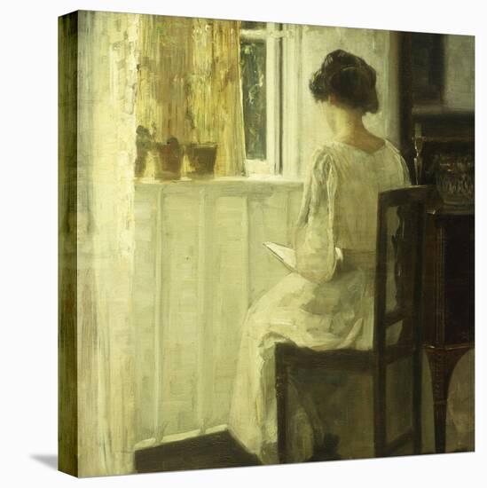 A Woman Reading in a Sunlit Interior-Carl Holsoe-Stretched Canvas