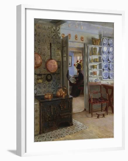 A Woman Reading in an Interior-Adolf Heinrich Hansen-Framed Giclee Print