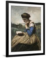 A Woman Reading-Jean-Baptiste-Camille Corot-Framed Art Print